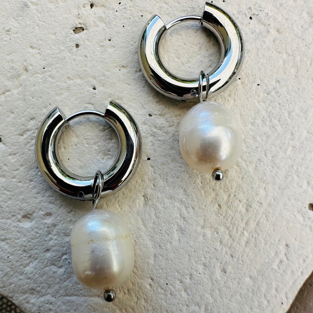 Elegant Silver Pearl Hoop Earrings